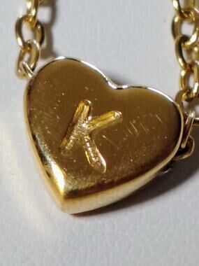 Gold Tone Heart Initial K Necklace Minimalist Dainty Chain